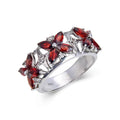 2.44 Ct Marquise Dark Red Garnet and White Topaz Prong Silver Flower Ring by Fine Color Jewels