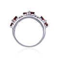 2.44 Ct Marquise Dark Red Garnet and White Topaz Prong Silver Flower Ring by Fine Color Jewels