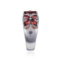 2.44 Ct Marquise Dark Red Garnet and White Topaz Prong Silver Flower Ring by Fine Color Jewels