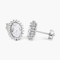 2.44 Ct Oval Lab Grown Diamond Prong Platinum Bridal Halo Floral Stud Earrings by Fine Color Jewels