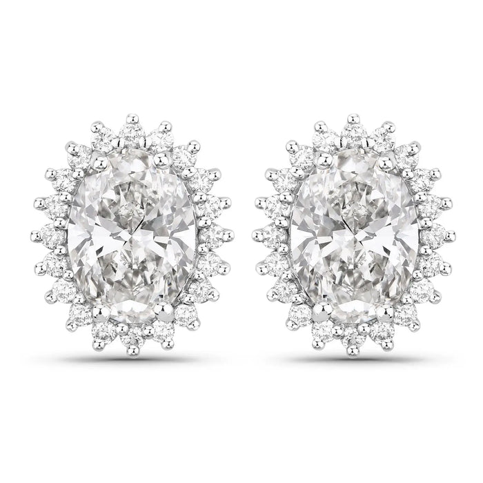 2.44 Ct Oval Lab Grown Diamond Prong Platinum Bridal Halo Floral Stud Earrings by Fine Color Jewels