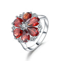 2.44 Ct Pear Red Garnet and Cubic Zirconia Prong Silver Flower Ring by Fine Color Jewels