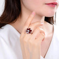 2.44 Ct Pear Red Garnet and Cubic Zirconia Prong Silver Flower Ring by Fine Color Jewels