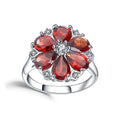 2.44 Ct Pear Red Garnet and Cubic Zirconia Prong Silver Flower Ring by Fine Color Jewels