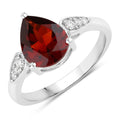 2.45 Ct Pear Red Mozambique Garnet & Lab Diamond Prong Silver Cocktail Ring by Fine Color Jewels