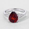 2.45 Ct Pear Red Mozambique Garnet & Lab Diamond Prong Silver Cocktail Ring by Fine Color Jewels