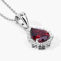 2.45 Ct Pear Red Mozambique Garnet & Lab Diamond Prong Silver Halo Teardrop Pendant Necklace by Fine Color Jewels