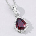 2.45 Ct Pear Red Mozambique Garnet & Lab Diamond Prong Silver Halo Teardrop Pendant Necklace by Fine Color Jewels