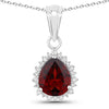 2.45 Ct Pear Red Mozambique Garnet & Lab Diamond Prong Silver Halo Teardrop Pendant Necklace