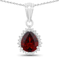 2.45 Ct Pear Red Mozambique Garnet & Lab Diamond Prong Silver Halo Teardrop Pendant Necklace by Fine Color Jewels