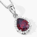 2.45 Ct Pear Red Mozambique Garnet & Lab Diamond Prong Silver Halo Teardrop Pendant Necklace by Fine Color Jewels