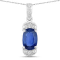 2.46 Ct Genuine Cushion Ceylon Blue Sapphire and Diamond 18K White Gold Statement Pendant by Fine Color Jewels