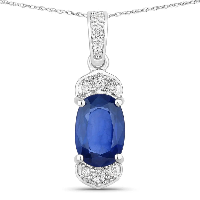 2.46 Ct Genuine Cushion Ceylon Blue Sapphire and Diamond 18K White Gold Statement Pendant by Fine Color Jewels