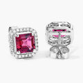 2.48 Ct Octagon Red Rubellite & Lab Diamond Prong 14K Gold Stud Earrings by Fine Color Jewels