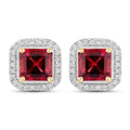 2.48 Ct Octagon Red Rubellite & Lab Diamond Prong 14K Gold Stud Earrings by Fine Color Jewels