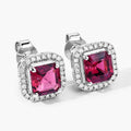 2.48 Ct Octagon Red Rubellite & Lab Diamond Prong 14K Gold Stud Earrings by Fine Color Jewels