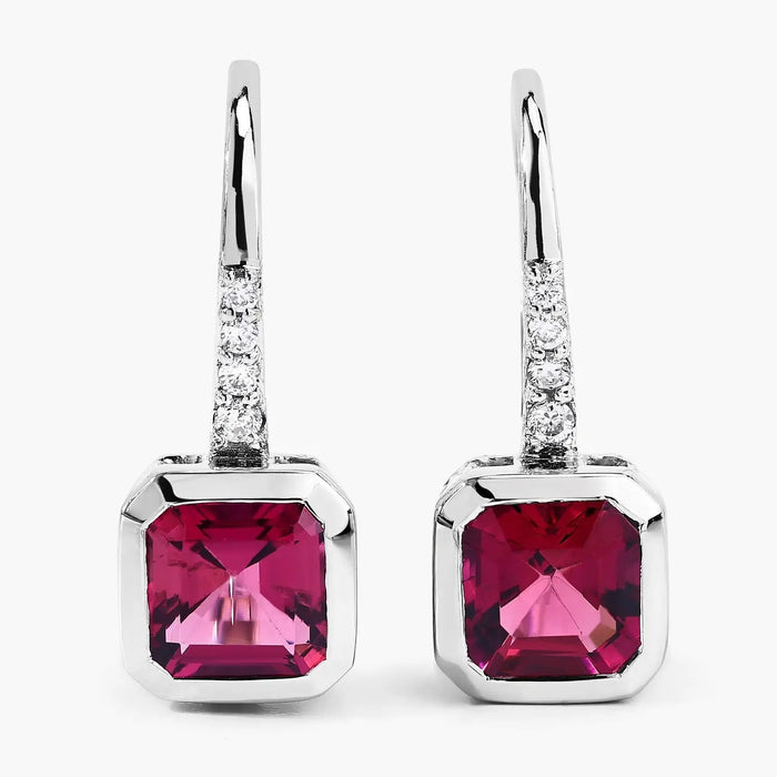 2.48 Ct Octagon Red Rubellite & Lab Diamond Prong 14K Gold Stud Earrings by Fine Color Jewels