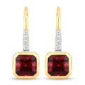 2.48 Ct Octagon Red Rubellite & Lab Diamond Prong 14K Gold Stud Earrings by Fine Color Jewels
