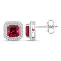 2.48 Ct Octagon Red Rubellite & Lab Diamond Prong 14K Gold Stud Earrings by Fine Color Jewels