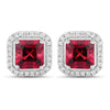2.48 Ct Octagon Red Rubellite & Lab Diamond Prong 14K Gold Stud Earrings