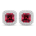 2.48 Ct Octagon Red Rubellite & Lab Diamond Prong 14K Gold Stud Earrings by Fine Color Jewels