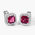 2.48 Ct Octagon Red Rubellite & Lab Diamond Prong 14K Gold Stud Earrings by Fine Color Jewels