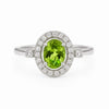2.48 Ct Oval Green Peridot and White Topaz Prong Silver halo Engagement Ring