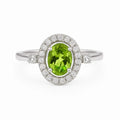 2.48 Ct Oval Green Peridot and White Topaz Prong Silver halo Engagement Ring by Fine Color Jewels