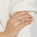 2.48 Ct Oval Green Peridot and White Topaz Prong Silver halo Engagement Ring by Fine Color Jewels