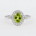 2.48 Ct Oval Green Peridot and White Topaz Prong Silver halo Engagement Ring by Fine Color Jewels