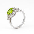 2.48 Ct Oval Green Peridot and White Topaz Prong Silver halo Engagement Ring by Fine Color Jewels