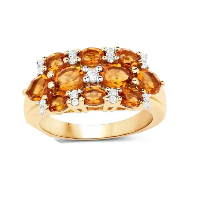 2.48 Ct Oval Yellow Citrine and White Topaz Prong Silver Cluster Ring by Fine Color Jewels