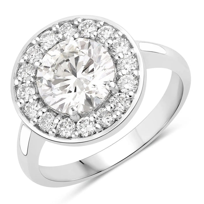 2.48 Ct Round Lab Grown Diamond Prong Platinum Halo Bridal Ring by Fine Color Jewels