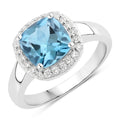 2.50 Ct Cushion London Blue Topaz and Lab Diamond Prong Silver Halo Ring by Fine Color Jewels