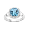 2.50 Ct Cushion London Blue Topaz and Lab Diamond Prong Silver Halo Ring