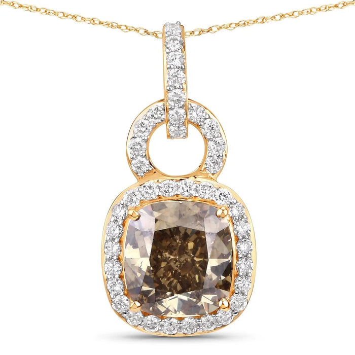 2.50 Ct Genuine Cushion Brown Diamond 18K Yellow Gold Statement Pendant by Fine Color Jewels