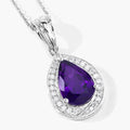 2.50 Ct Pear Purple Amethyst and Lab Diamond prong Silver Halo teardrop pendant Necklace by Fine Color Jewels