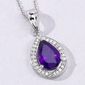 2.50 Ct Pear Purple Amethyst and Lab Diamond prong Silver Halo teardrop pendant Necklace by Fine Color Jewels