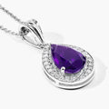 2.50 Ct Pear Purple Amethyst and Lab Diamond prong Silver Halo teardrop pendant Necklace by Fine Color Jewels