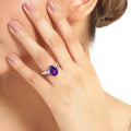 2.50 Ct Pear Purple Amethyst and Lab Diamond Prong Silver Pave Bypass Ring by Fine Color Jewels