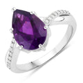 2.50 Ct Pear Purple Amethyst and Lab Diamond Prong Silver Pave Bypass Ring by Fine Color Jewels
