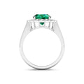 2.51 Ct Oval Green Zambian Emerald and White Diamond Prong 14k Gold Floral Halo Ring by Fine Color Jewels