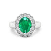 2.51 Ct Oval Green Zambian Emerald and White Diamond Prong 14k Gold Floral Halo Ring