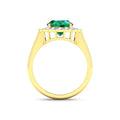 2.51 Ct Oval Green Zambian Emerald and White Diamond Prong 14k Gold Floral Halo Ring by Fine Color Jewels