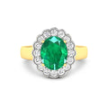 2.51 Ct Oval Green Zambian Emerald and White Diamond Prong 14k Gold Floral Halo Ring by Fine Color Jewels