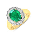 2.51 Ct Oval Green Zambian Emerald and White Diamond Prong 14k Gold Floral Halo Ring by Fine Color Jewels