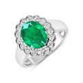2.51 Ct Oval Green Zambian Emerald and White Diamond Prong 14k Gold Floral Halo Ring by Fine Color Jewels