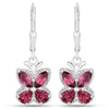 2.52 Ct Red Rhodolite Garnet Prong Silver Butterfly Leverback Earrings