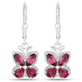 2.52 Ct Red Rhodolite Garnet Prong Silver Butterfly Leverback Earrings by Fine Color Jewels