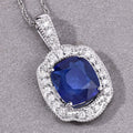 2.53 Ct Genuine Cushion Ceylon Blue Sapphire and Diamond 18K White Gold Halo Pendant by Fine Color Jewels